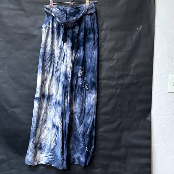 H&M Tie Dyed Cotton Black Pants Blue Size 8  Wide Legged Trousers Slacks Cotton - Picture 10 of 11
